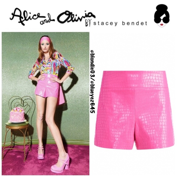 Alice + Olivia Donald Vegan Croc High Waisted Shorts 8